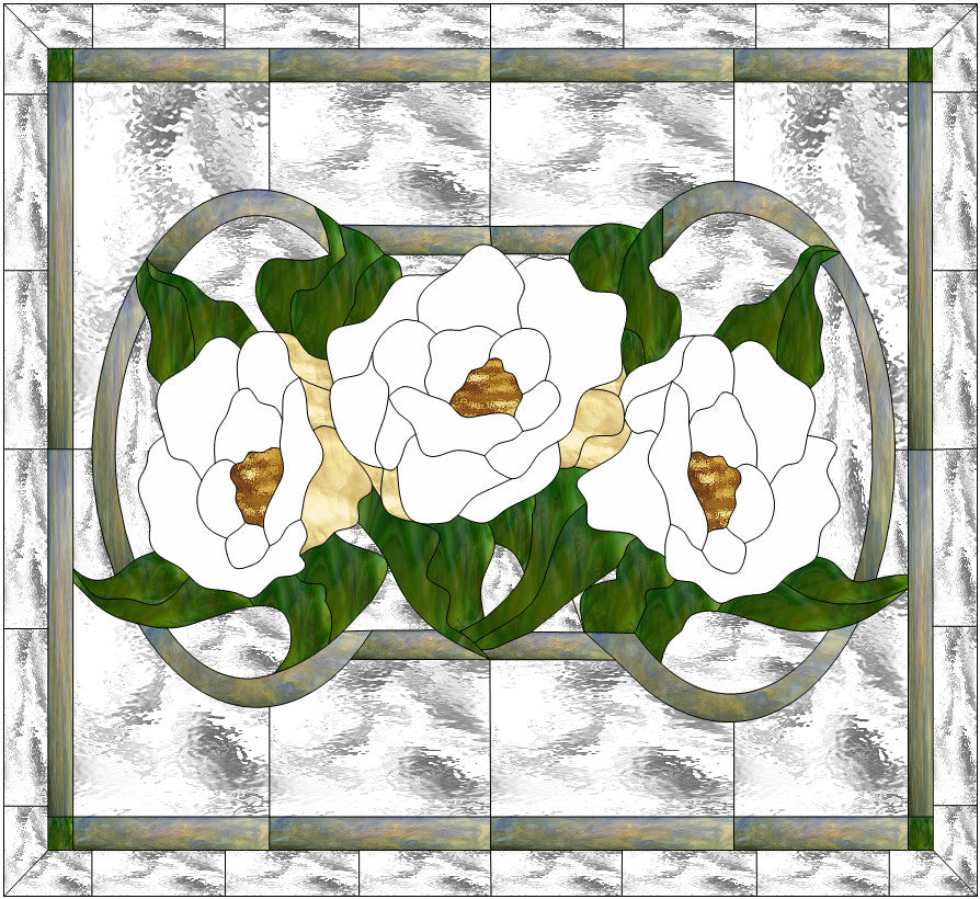 Camellias floral stained glass pattern by Paned Expressions Studios