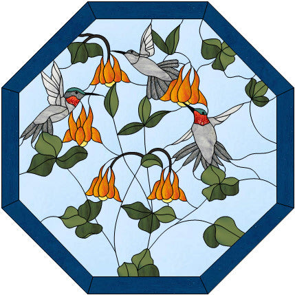 Free Monthly Stained Glass Pattern - July -August 2020 "Humming (Bird) Octagon " Last Call