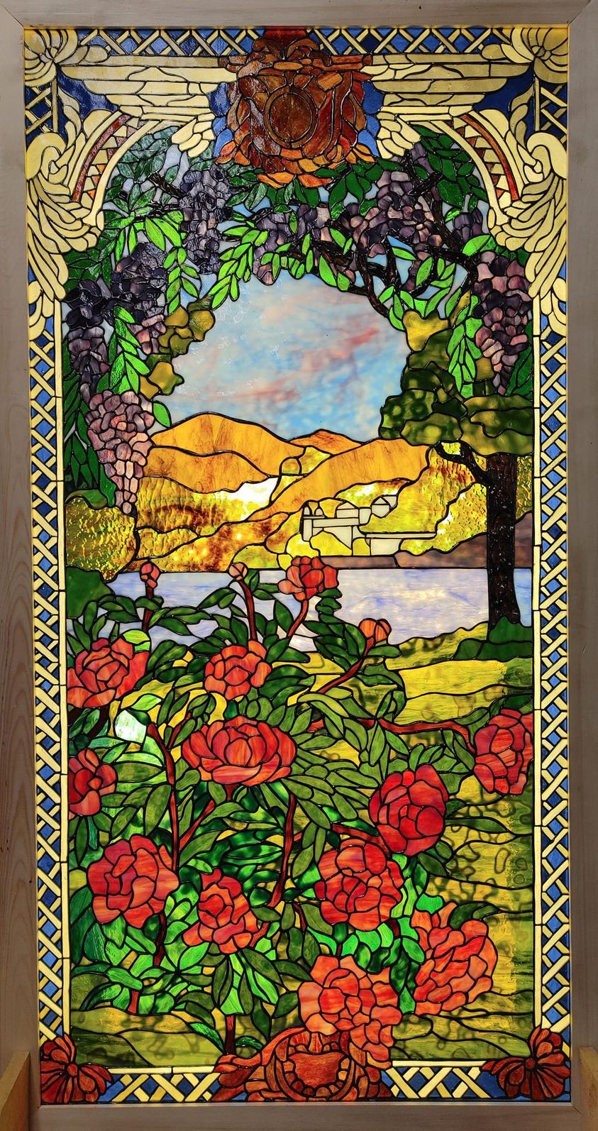 Glorious LaFarge Floral Stained Glass Window Fabricated by Tim & Alice Biza, Custom Pattern Design by Paned Expressions Studios - Featured at Youghiogheny Opalescent ArtGlass Warehouse