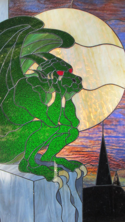 Gargoyle - Fantasy Stained Glass Panel by Lynn Mikulecky