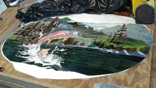 Stained glass Leaping Trout - fish 