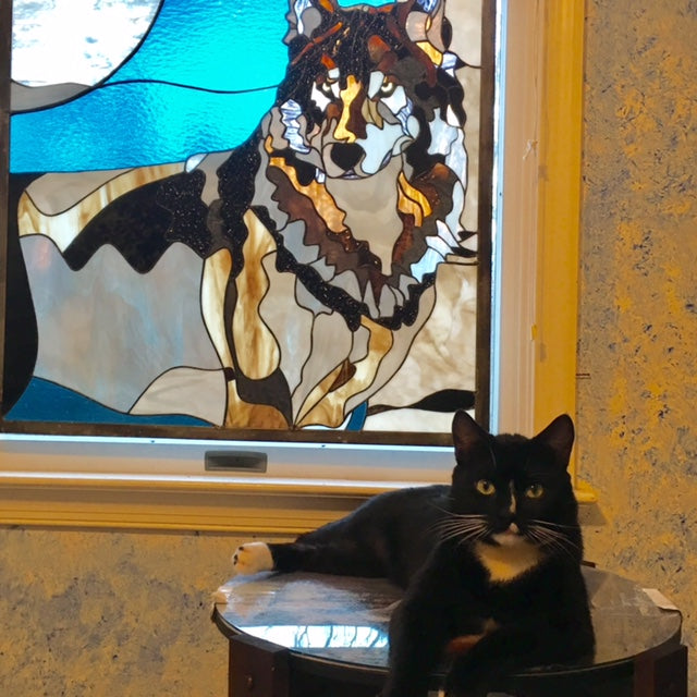 Wolf & Moon Custom Stained Glass Window