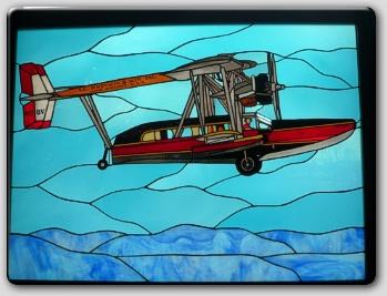 Wonderfully Detailed Stained Glass Airplane Panel