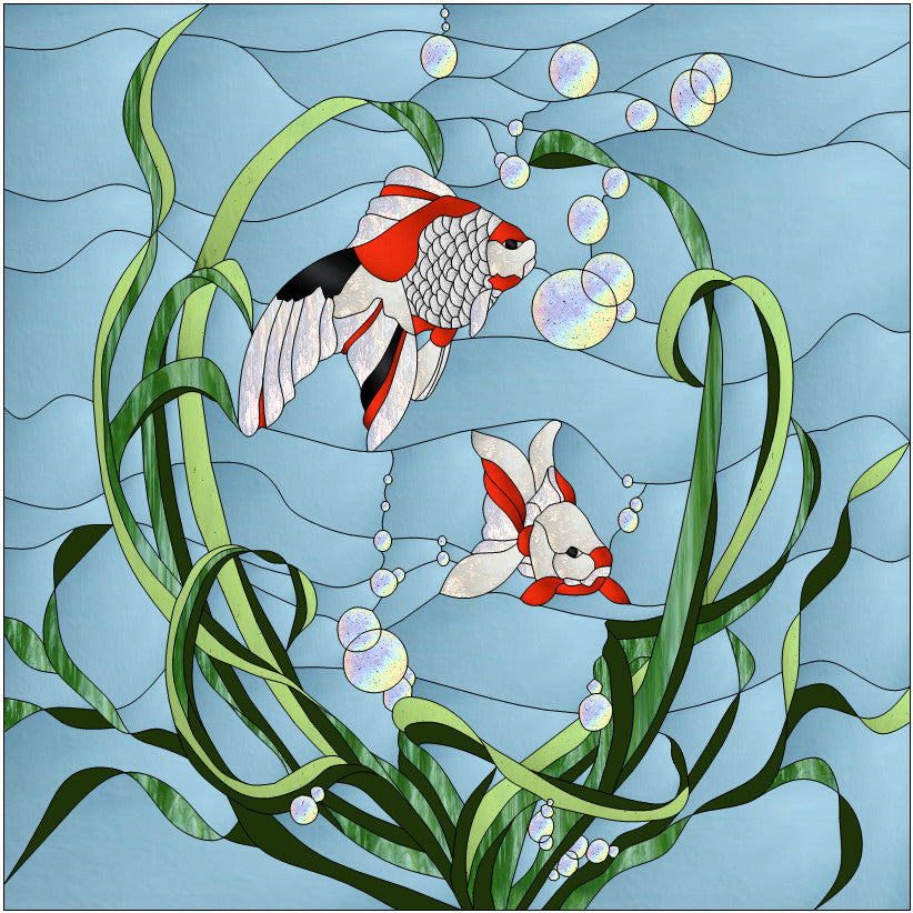 Goldfish and koi pond stained glass pattern by Paned Expressions Studios
