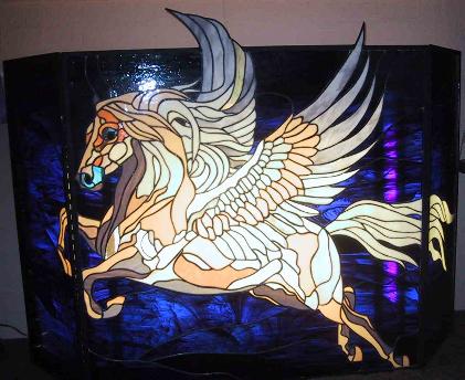 Stained Glass Pegasus Fireplace Screen-FL