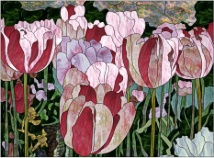 stained glass pink tulip garden