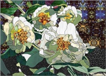 stained glass white camellias