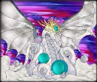 Stained Glass Pattern Glitter Dragon Fireplace Screen