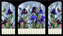 Stained Glass Pattern Iris and Butterflies