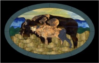 Stained Glass Pattern Bison and Calf
