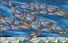 Stained Glass Pattern We Three Whales