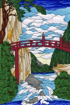 Stained Glass Pattern Mountain Bridge