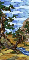 Stained Glass Pattern Mountain Landscape