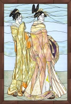 Stained Glass Pattern Two Oriental Beauties