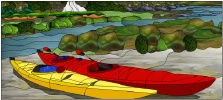 Stained Glass Pattern Kayaks Waiting