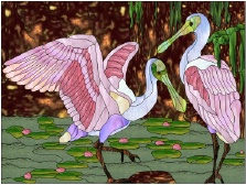 Stained Glass Pattern Roseate Spoonbills